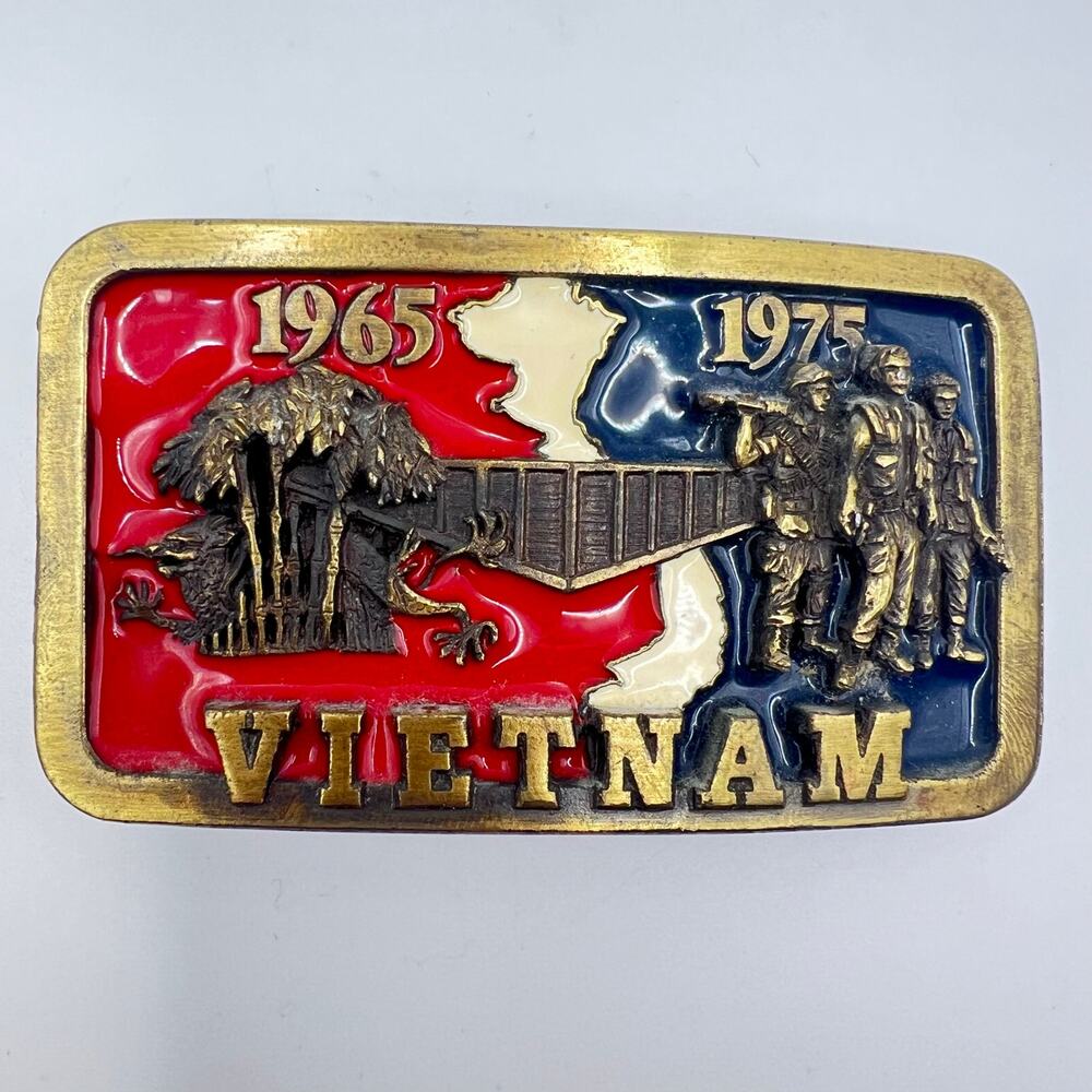 Vintage 90s Vietnam Brass Belt Buckle 1965 1975 Limited Edition Numbered